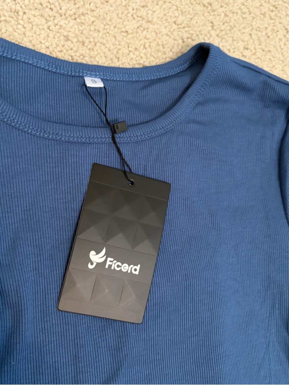 Ribbed Crewneck Short-Sleeve Top in Blue, White & Black SZ Small Stretchy - Picture 4 of 4